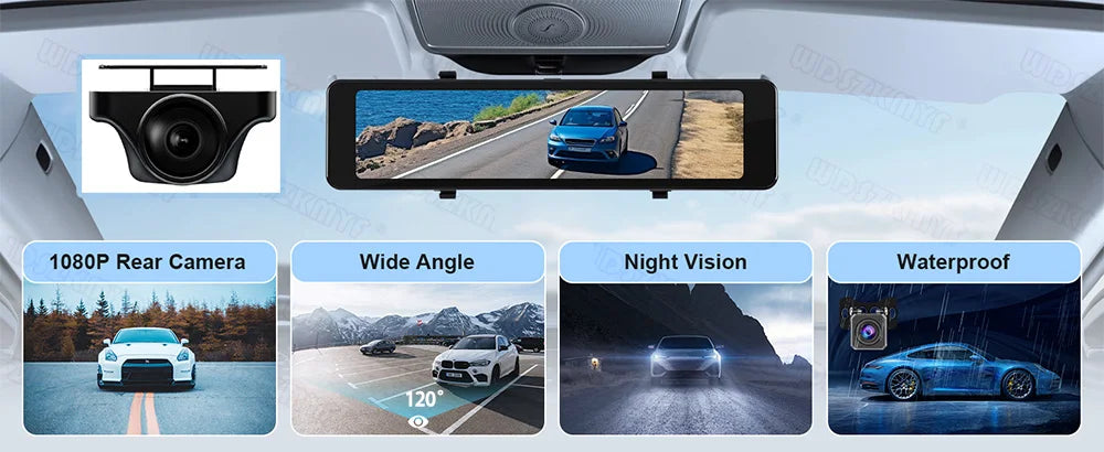 4K Rearview Mirror Carplay & Android AutoWifi Video Recorder 10/12Inch Dash Cam for Car DVR GPS Navigation Reversing Camera