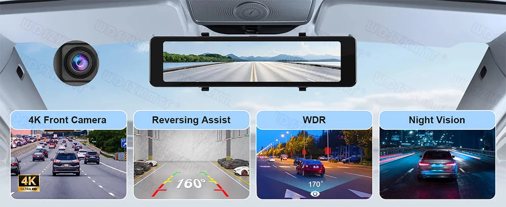 4K Rearview Mirror Carplay & Android AutoWifi Video Recorder 10/12Inch Dash Cam for Car DVR GPS Navigation Reversing Camera