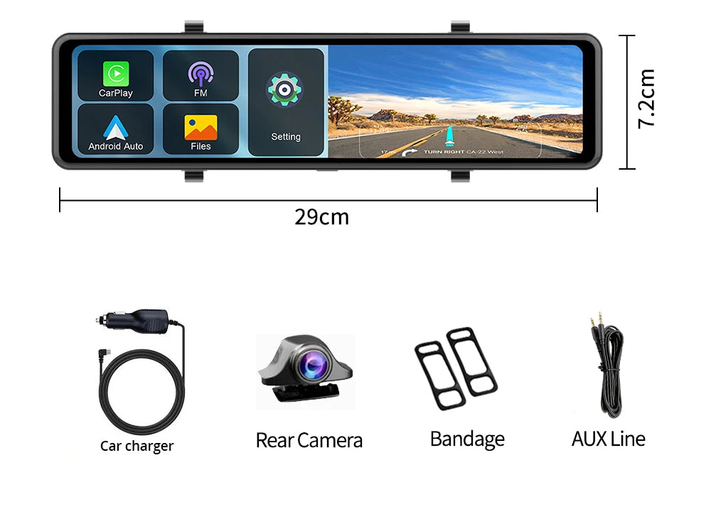 4K Rearview Mirror Carplay & Android AutoWifi Video Recorder 10/12Inch Dash Cam for Car DVR GPS Navigation Reversing Camera