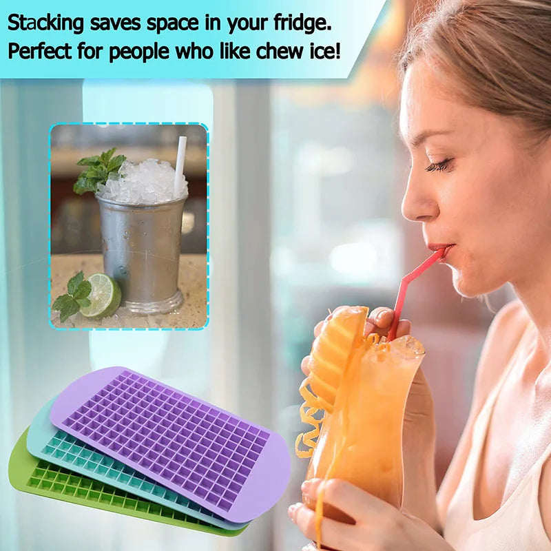 160 Crushed Silicone Mini Ice Cube Trays Easy Release Small Ice Cube Flexible Stackable Durable Mold Storage Containers BPA Free