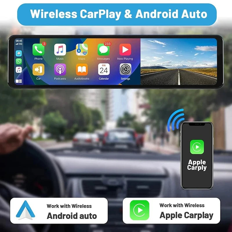 4K Rearview Mirror Carplay & Android AutoWifi Video Recorder 10/12Inch Dash Cam for Car DVR GPS Navigation Reversing Camera