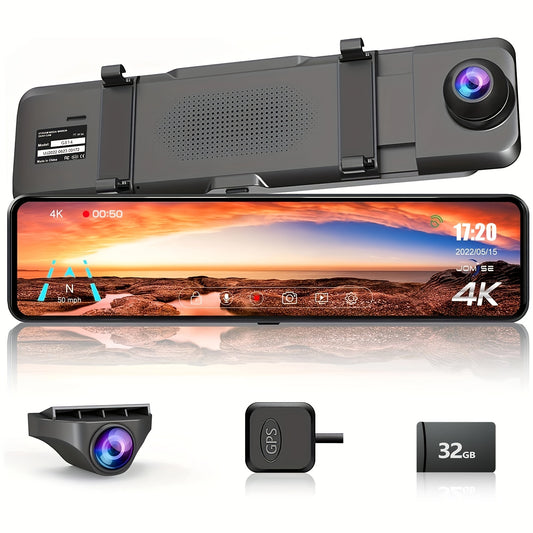 4K Mirror Dash Cam Front And Rear, Rearview Mirror Camera For Cars & Trucks With 11" IPS Touch Screen, Backup Camera With Type-C, Starvis Sensor