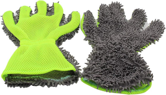 2-Pack Car Wash Mitt Scratch Free, 5-Finger Microfiber Wash Mitts, Car Interior Exterior Cleaning Gloves, Auto Chenille Washing Sponge Kits for Cleaning Wheel Tight Spot